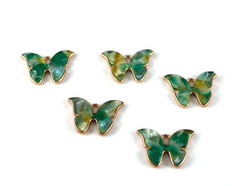 6 x Green Resin Butterfly Charms, 22x16mm (C0551)