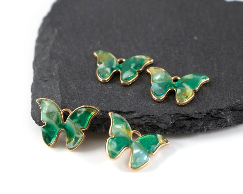 6 x Green Resin Butterfly Charms, 22x16mm (C0551)