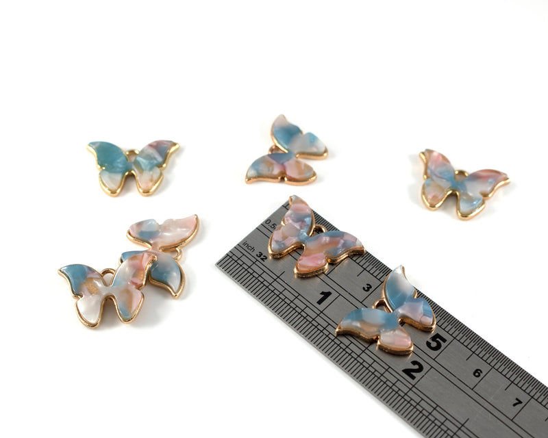 6 x Pink Blue Resin Butterfly Charms, 22x16mm (C0553)