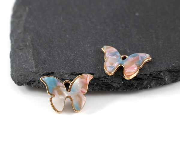 6 x Pink Blue Resin Butterfly Charms, 22x16mm (C0553)