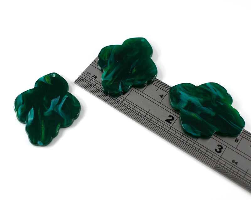 2 x Emerald Green Moroccan Shape Pendants, 39x31mm Cellulose Acetate Charms (C0592)