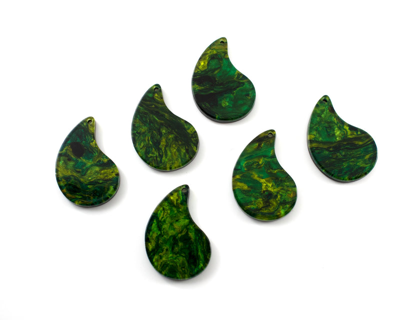 6 x Emerald Green Irregular Teardrop Pendants, 28x20mm (C0587)