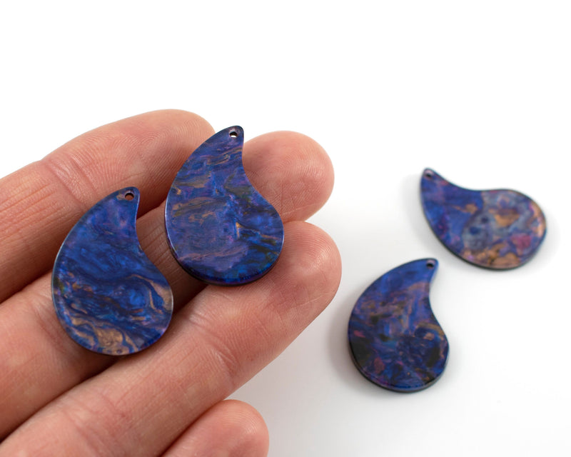 6 x Blue and Rose Gold Teardrop Pendants, 28x20mm (C0595)