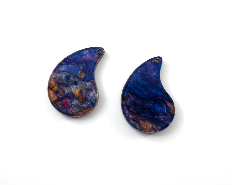 6 x Blue and Rose Gold Teardrop Pendants, 28x20mm (C0595)