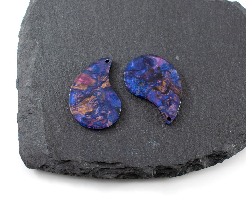 6 x Blue and Rose Gold Teardrop Pendants, 28x20mm (C0595)