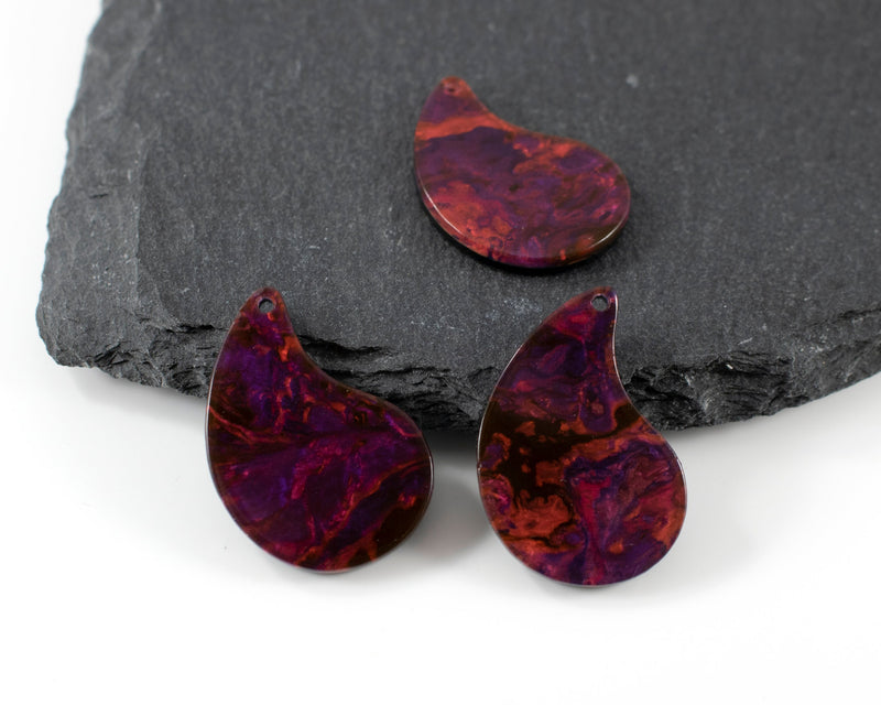 6 x Purple Red Teardrop Pendants, 28x20mm (C0589)