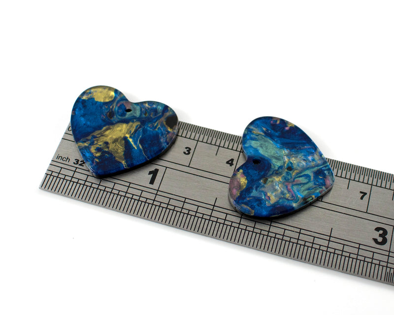 6 x Cellulose Acetate Blue Heart Charms, 23x25mm (C0586)