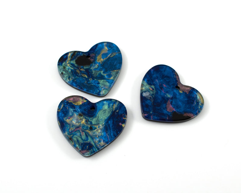 6 x Cellulose Acetate Blue Heart Charms, 23x25mm (C0586)