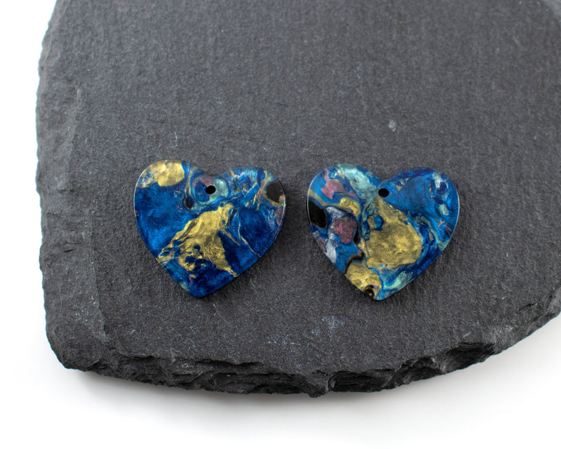 6 x Cellulose Acetate Blue Heart Charms, 23x25mm (C0586)