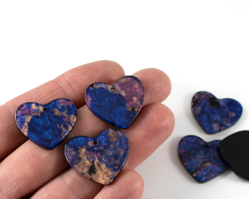 6 x Purple Blue Heart Shaped Pendant, Cellulose Acetate Charms (C0596)