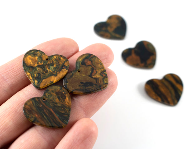 6 x Cellulose Acetate Heart Pendants, 22x25mm (C0601)