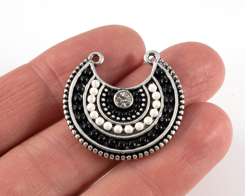 1 x Antique Silver Beaded Crystal Pendant, 30mm (C0395)