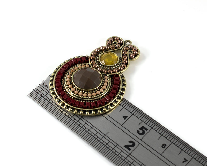 1 x Vintage Style Bronze Beaded Pendant, 46x33mm (C0393)