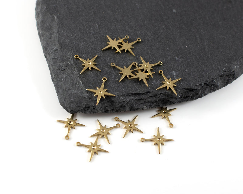 20 x Raw Brass Northern Star Charms, 14x12mm (C0256)