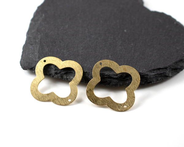 2 x Raw Brass Open Quatrefoil Jewellery Links, 31x26mm (C0103)