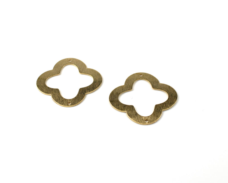 2 x Raw Brass Open Quatrefoil Jewellery Links, 31x26mm (C0103)