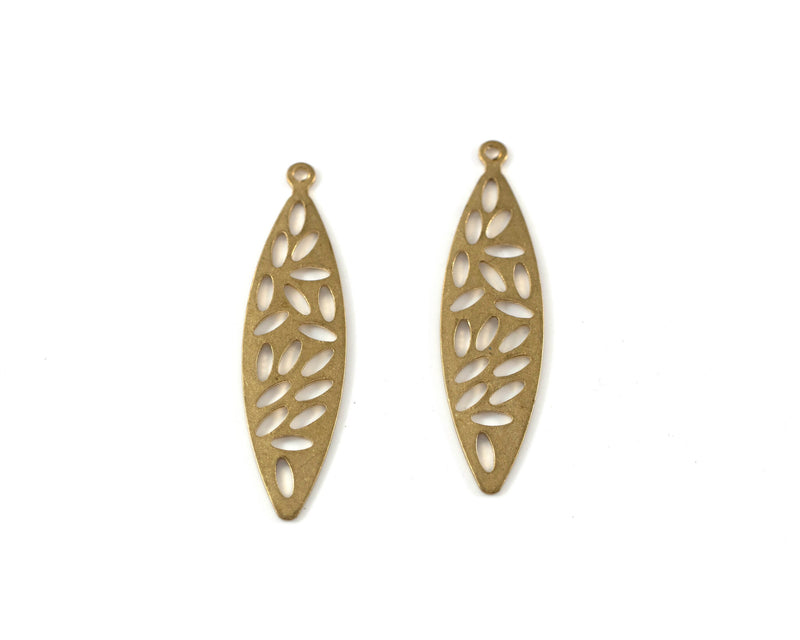 4 x Raw Brass Leaf Drops, 33x9mm (C0441)