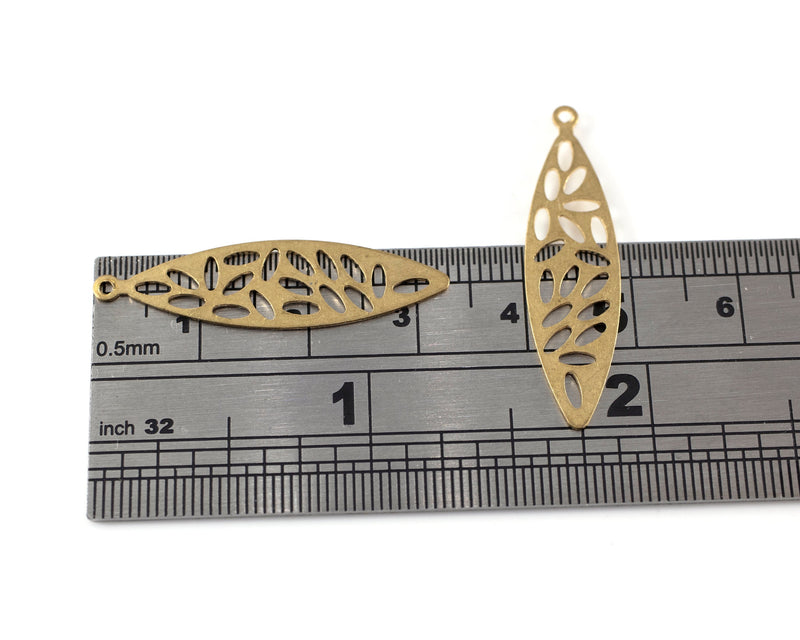 4 x Raw Brass Leaf Drops, 33x9mm (C0441)