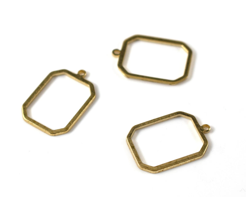 10 x Raw Brass Open Octagon Charms, 21x11mm Polygon Bezel Pendants (C0113)