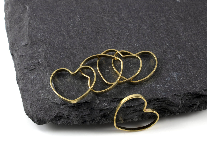 20 x Raw Brass Open Heart Links, 14x13mm Heart Connectors (C0388)