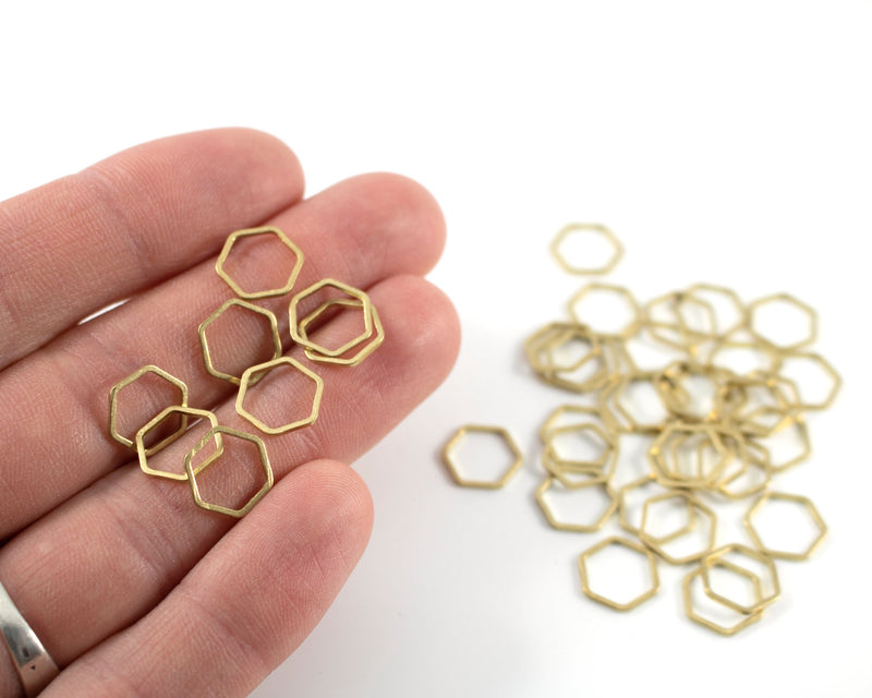 20 x Raw Brass Hexagon Rings, 12x10mm Hexagon Jewellery Connectors (C0282)