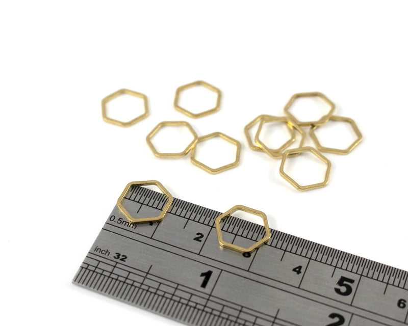 20 x Raw Brass Hexagon Rings, 12x10mm Hexagon Jewellery Connectors (C0282)