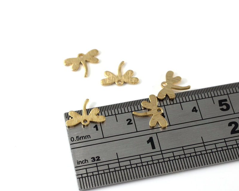 8 x Raw Brass Textured Dragonfly Charms, 12x9mm (C0424)