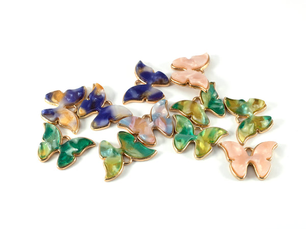 6 x Mixed Colour Resin Butterfly Charms, 22x16mm (C0552)