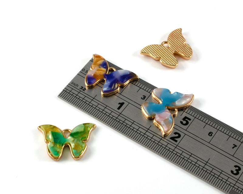 6 x Mixed Colour Resin Butterfly Charms, 22x16mm (C0552)