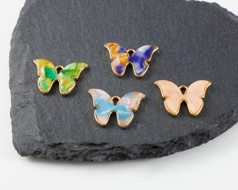 6 x Mixed Colour Resin Butterfly Charms, 22x16mm (C0552)