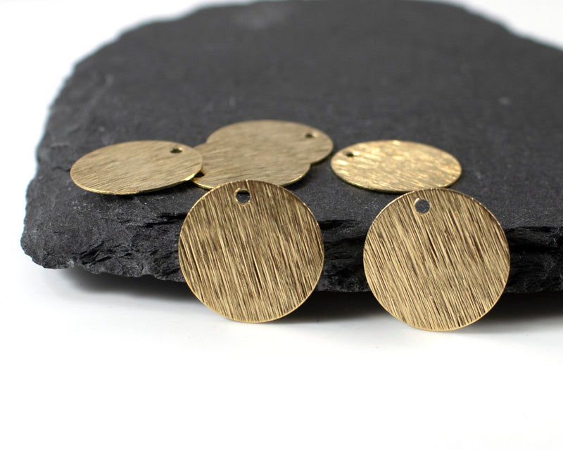 12 x Brushed Raw Brass Round Charms, 15mm (C0178)