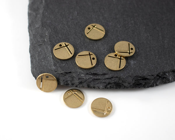 8 x Raw Brass Cut Out Coin Charms, 12x10mm (C0261)