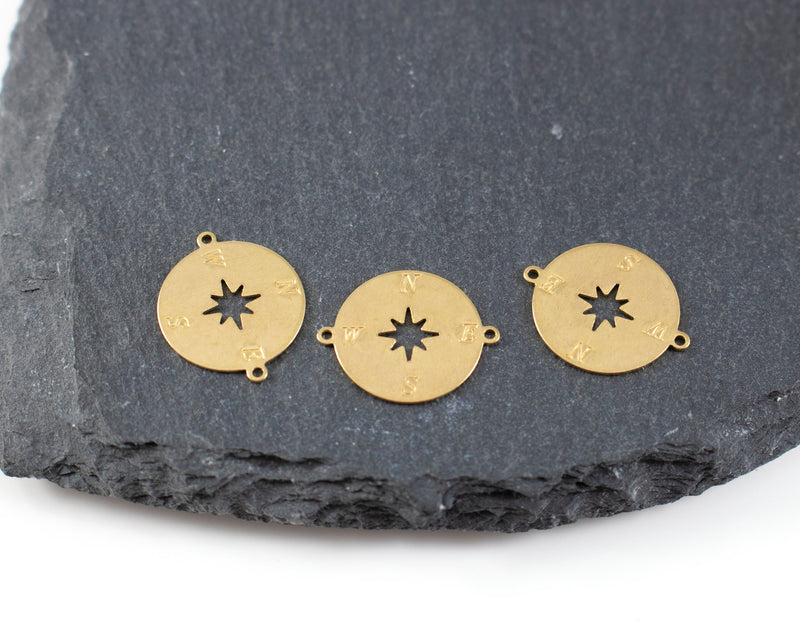 6 x Raw Brass Cut-out Northern Star Connectors, 19x15mm Round North Star Links (C0288)