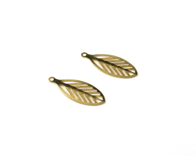 10 x Raw Brass Filigree Leaf Charms, 22x9mm (C0134)