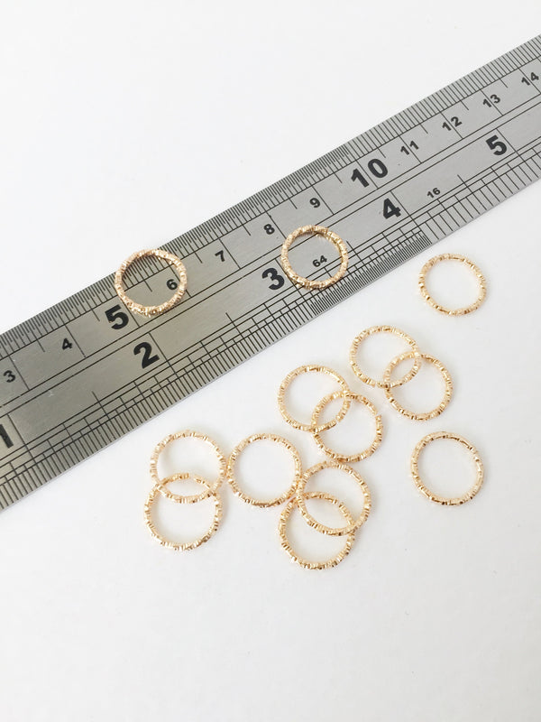 40 x Textured Champagne Gold Hoop Connectors, 12mm Round Linking Rings (1712G)