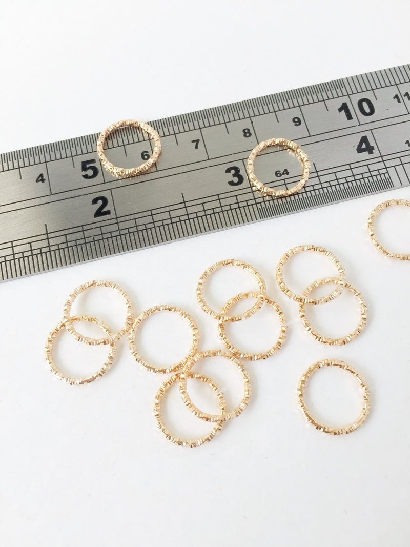 40 x Textured Champagne Gold Hoop Connectors, 12mm Round Linking Rings (1712G)