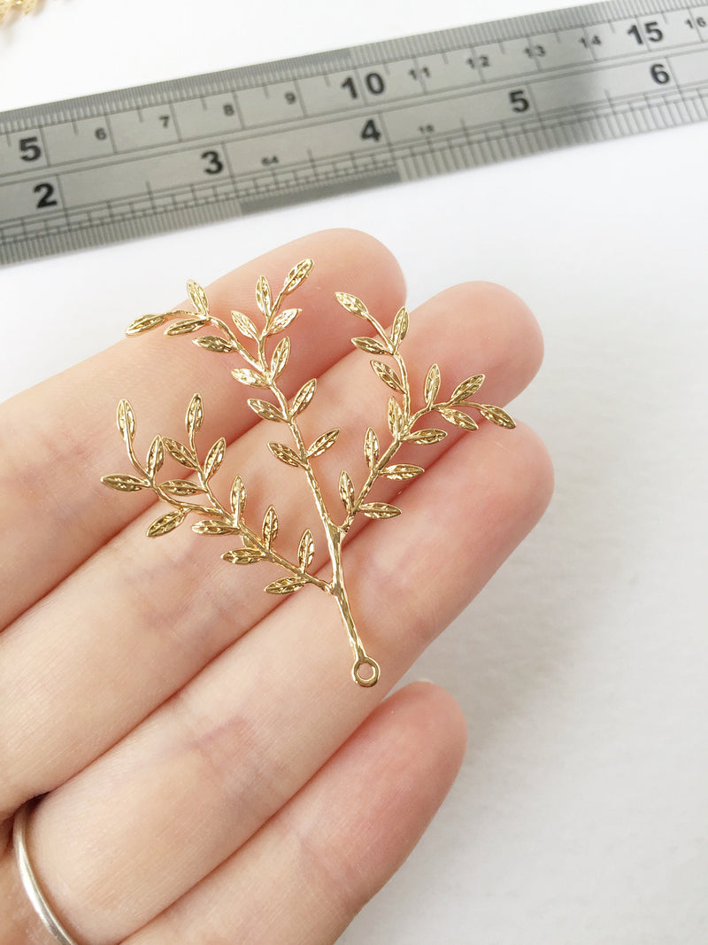 2 x Gold Plated Laurel Branch Pendants, 46x44mm (1702)