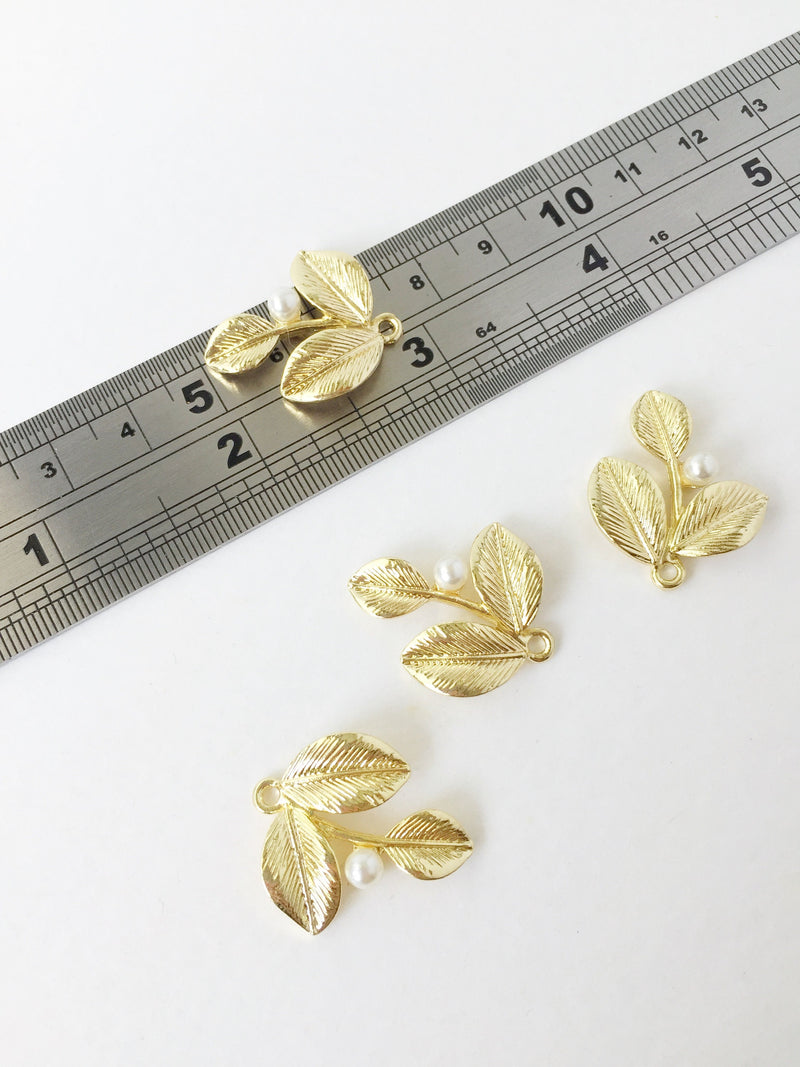 4 x Gold Orchid Leaf Charms, 25x21mm Champagne Gold Metal Leaves (1699)