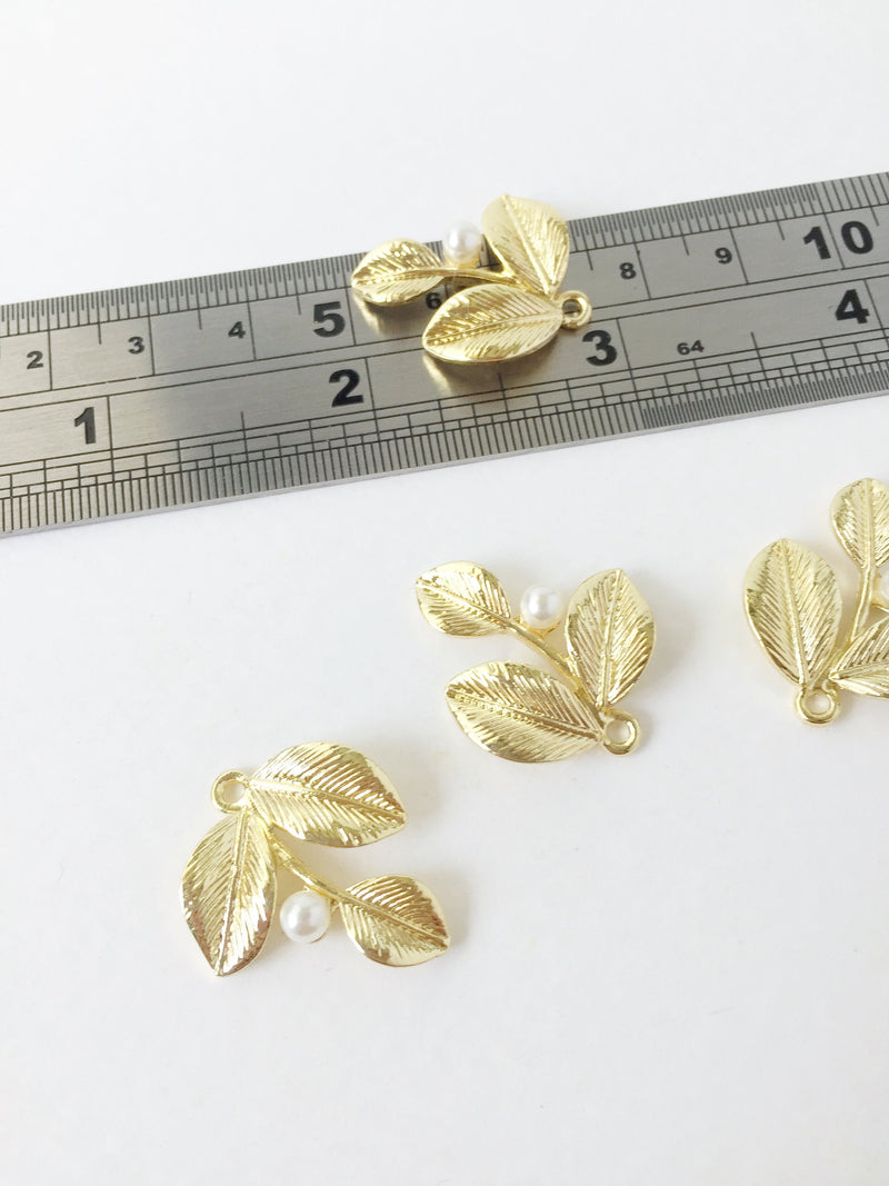 4 x Gold Orchid Leaf Charms, 25x21mm Champagne Gold Metal Leaves (1699)