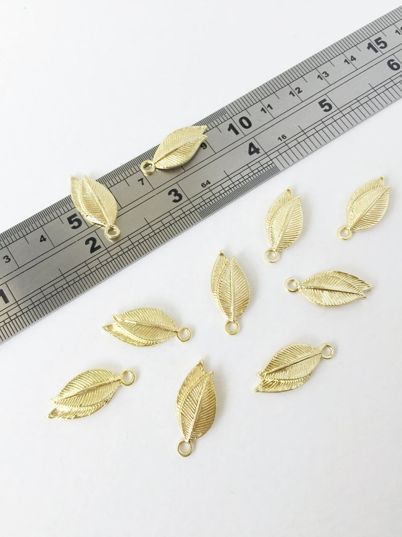 6 x Gold Plated Double Leaf Charms, 23x10mm (1699)