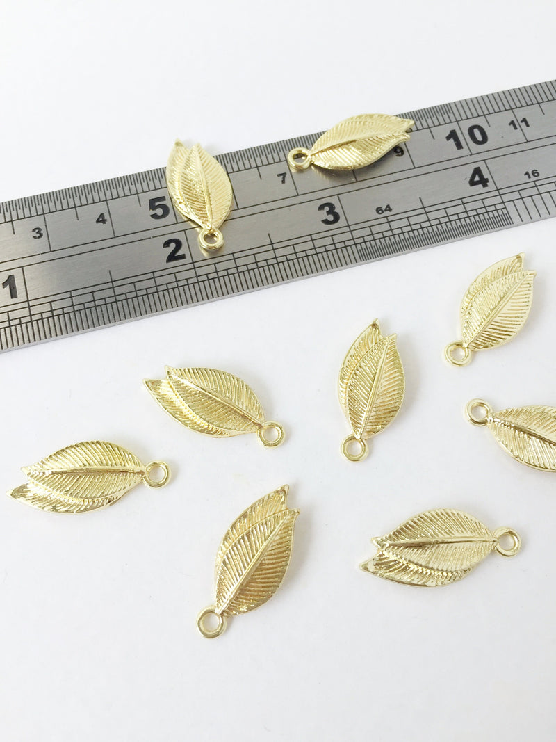 6 x Gold Plated Double Leaf Charms, 23x10mm (1699)