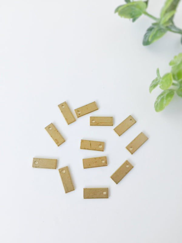 10 x Raw Brass Flat Bar Charms, 12x5mm Rectangular Pendants (C0009)