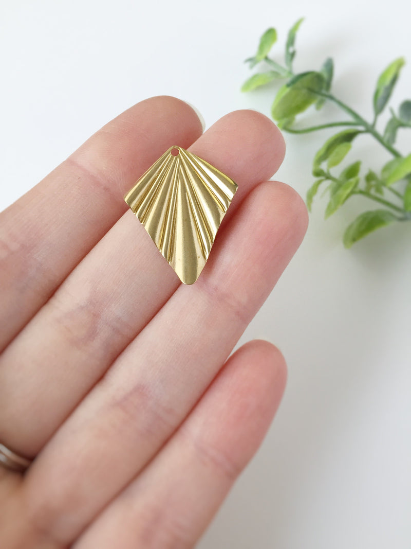 4 x Raw Brass Elongated Fan Charms, 20x25mm (C0041)