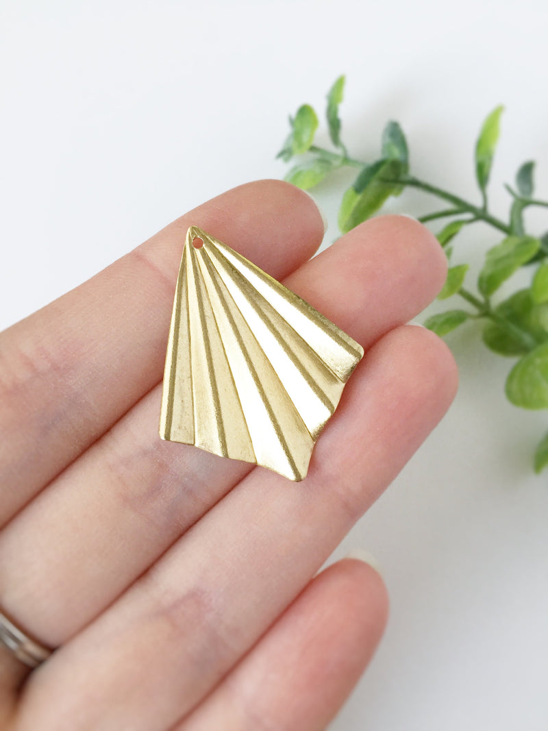 2 x Large Raw Brass Kite Pendants, 25x37mm (C0043)