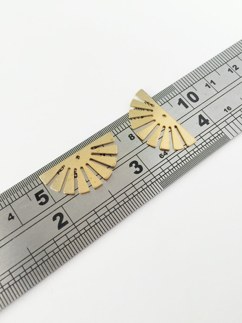 4 x Raw Brass Fan Charms, 24x12mm Half Sun Jewellery Links (C0071)