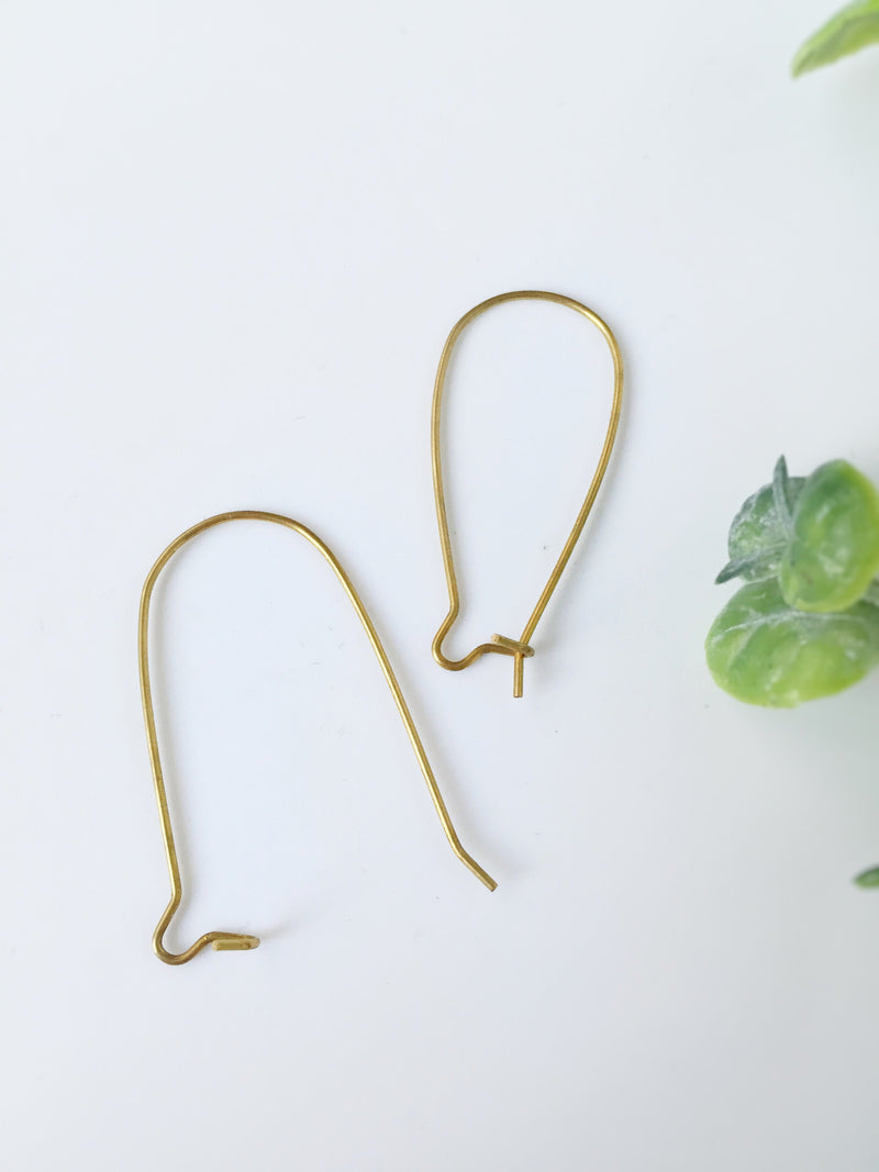 5 pairs x Raw Brass Kidney Ear Wire, 32mm Long Earring Hooks (C0615)