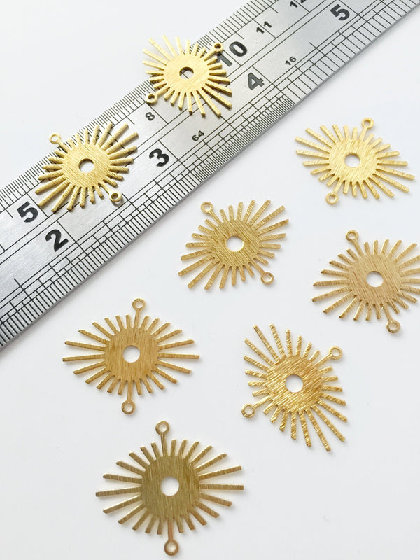 6 x Textured Unplated Brass Sun Links, 24x21mm (C0243)