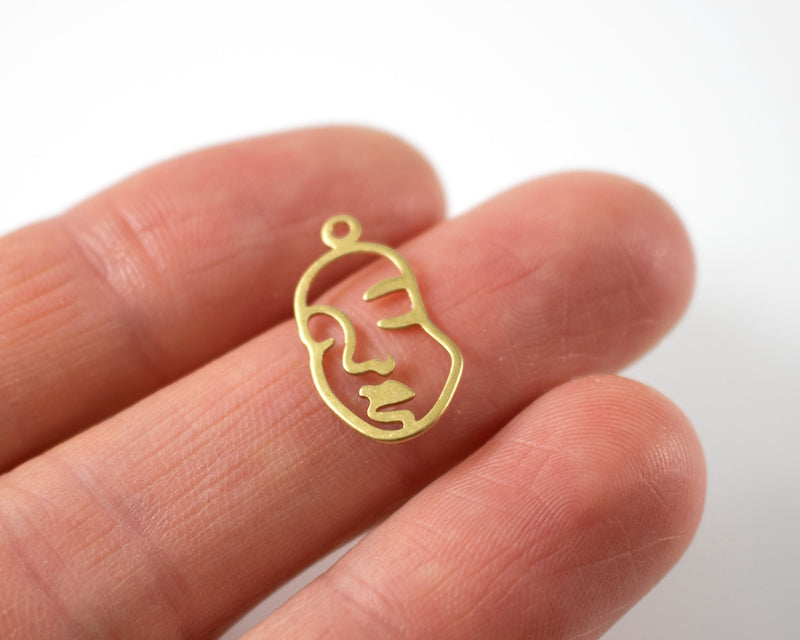 10 x Raw Brass Silhouette Face Outline Charms, 21x11mm (C0112)