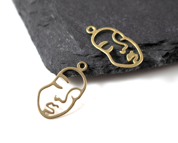 10 x Raw Brass Silhouette Face Outline Charms, 21x11mm (C0112)