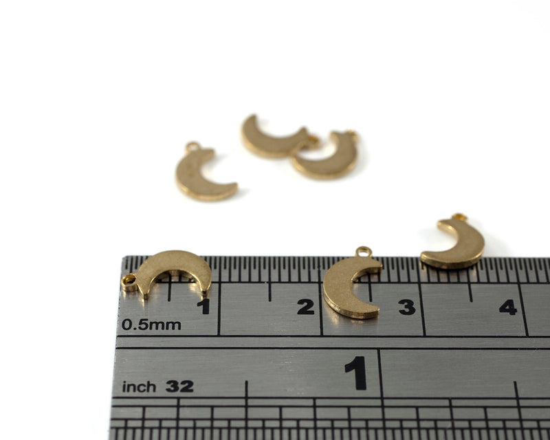 30 x Tiny Raw Brass Crescent Moon Charms, 9x6mm (C0425)